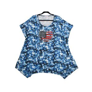 Blue Tie-Dye Plus Size Top With Rhinestone Heart Design 3X 89th & Madison Polyes